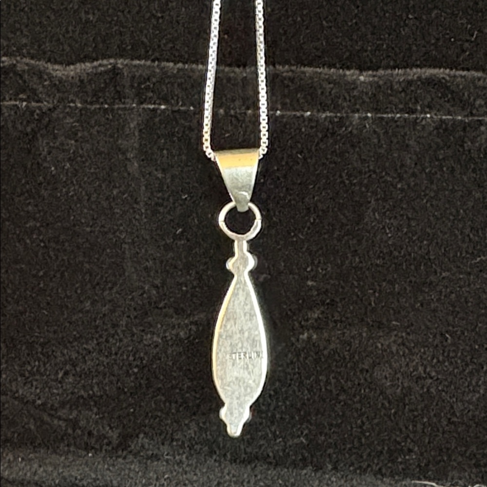 Vintage Sterling Silver Blue Fire Opal Necklace & Pendant - Picture 4 of 7